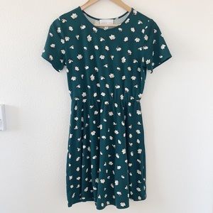 French Grey mid-length floral green dress